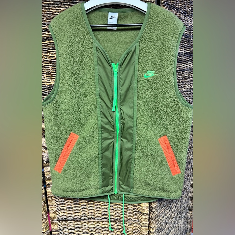 Nike Green Fleece‎ Vest with Orange Trim, Size: Large